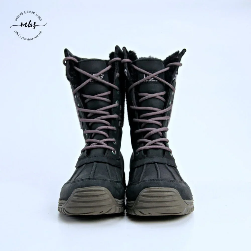 UGG Adirondack II Exotic Waterproof Sheepwool Boots Black Women 7‎